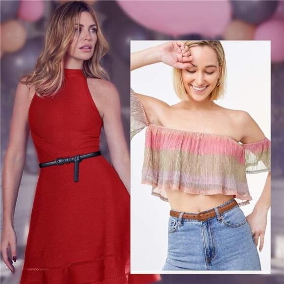 Women skinny leather belt thin waist jeans dress belt pin buckle fashion outfit - Picture 2 of 6